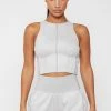 Woman Tops TOPS & T SHIRTS Vegan Suede Racer Neck Crop Top - Grey