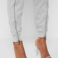 Woman Trousers Vegan Suede High Waisted Joggers - Grey CO-ORDS