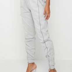 Woman Trousers Vegan Suede High Waisted Joggers - Grey CO-ORDS