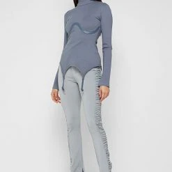 Woman Tops TOPS & T SHIRTS Suspender Detail Top - Steel Blue