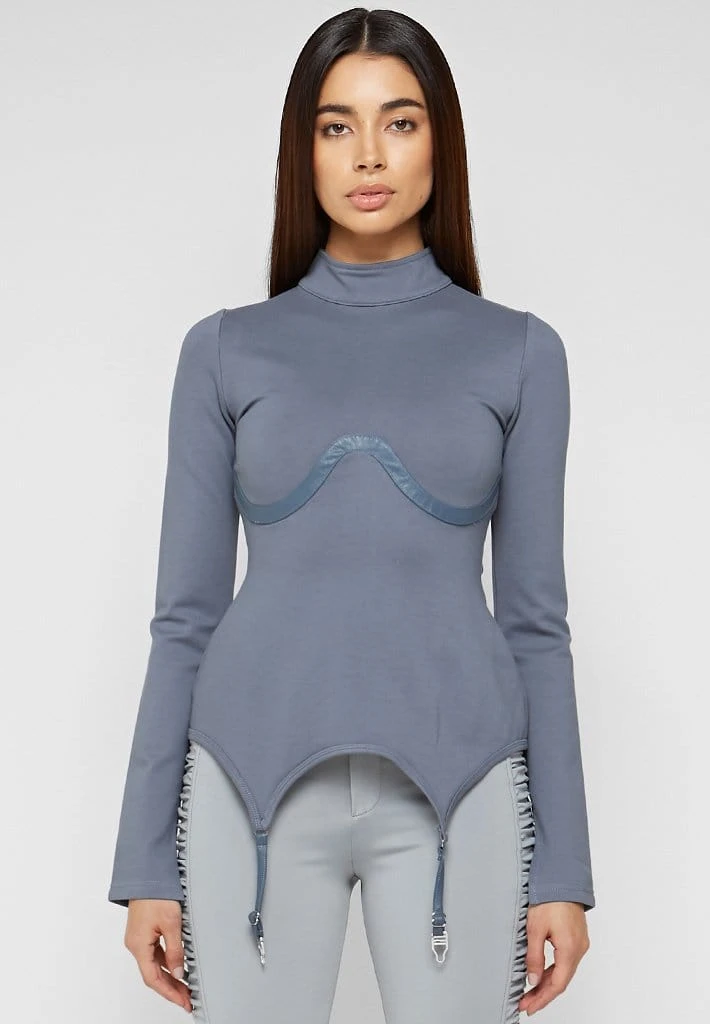 Woman Tops TOPS & T SHIRTS Suspender Detail Top - Steel Blue