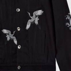 Man Jackets Tiger Embroidered Denim Jacket - Black