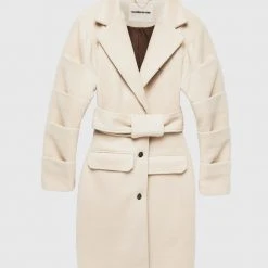 Woman Jackets OUTERWEAR Tacked Sleeve Wool Overcoat - Beige