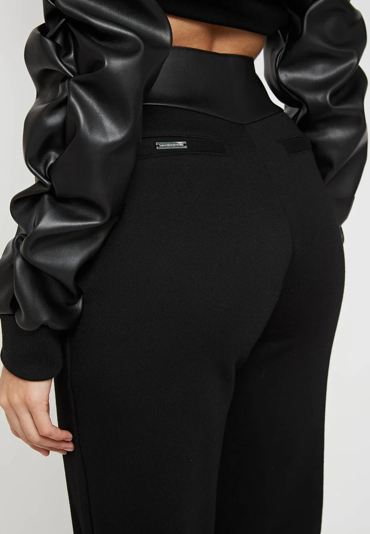 Woman Tracksuits Tacked High Waisted Joggers - Black