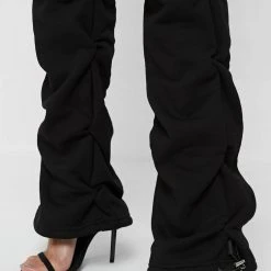 Woman Tracksuits Tacked High Waisted Joggers - Black
