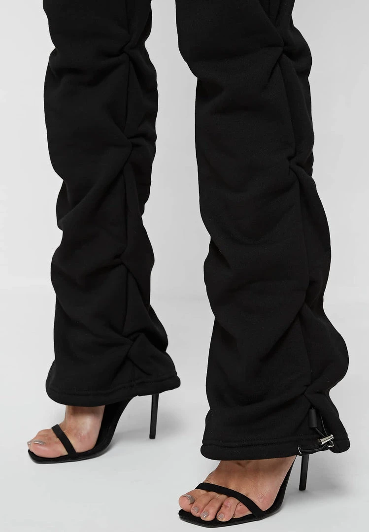 Woman Tracksuits Tacked High Waisted Joggers - Black