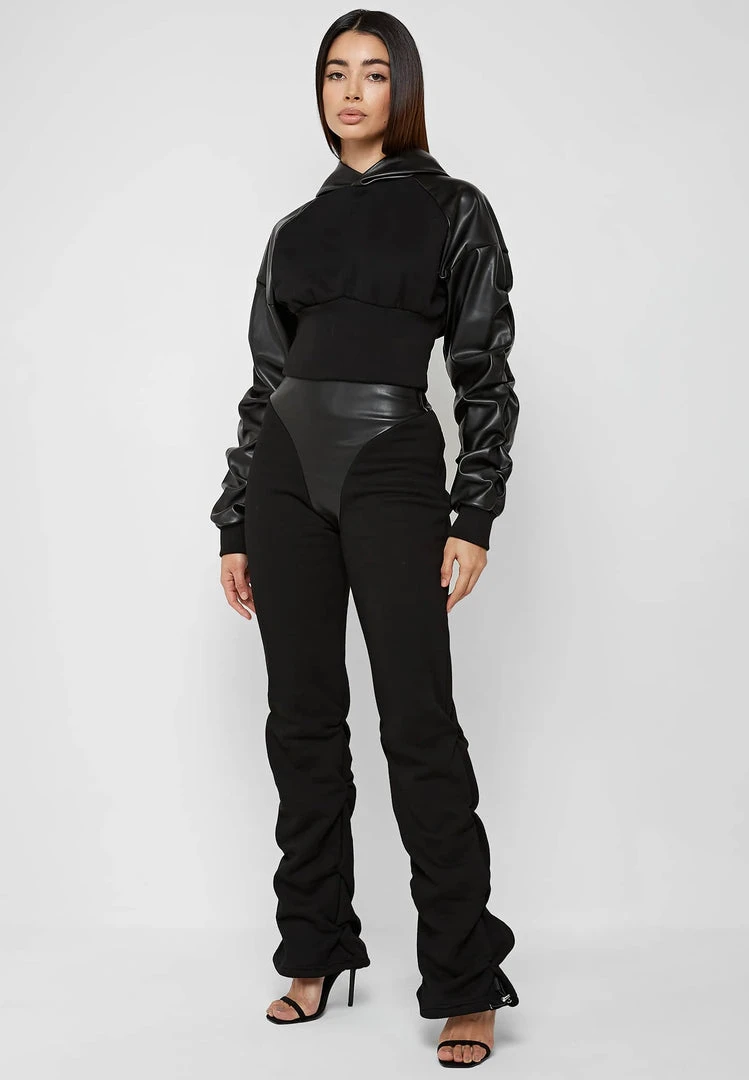 Woman Tracksuits Tacked High Waisted Joggers - Black