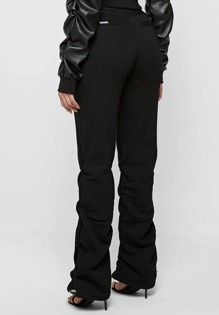 Woman Tracksuits Tacked High Waisted Joggers - Black