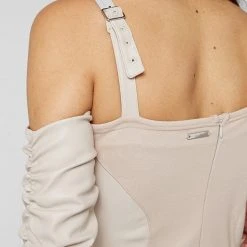 Woman Tops Tacked Sleeve Bustier Bodysuit - Beige