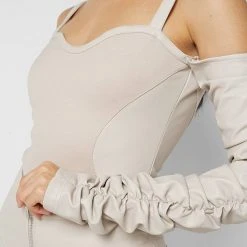 Woman Tops Tacked Sleeve Bustier Bodysuit - Beige