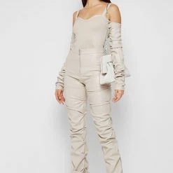 Woman Tops Tacked Sleeve Bustier Bodysuit - Beige