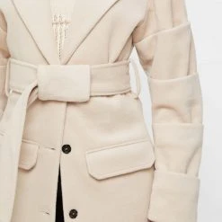Woman Jackets OUTERWEAR Tacked Sleeve Wool Overcoat - Beige