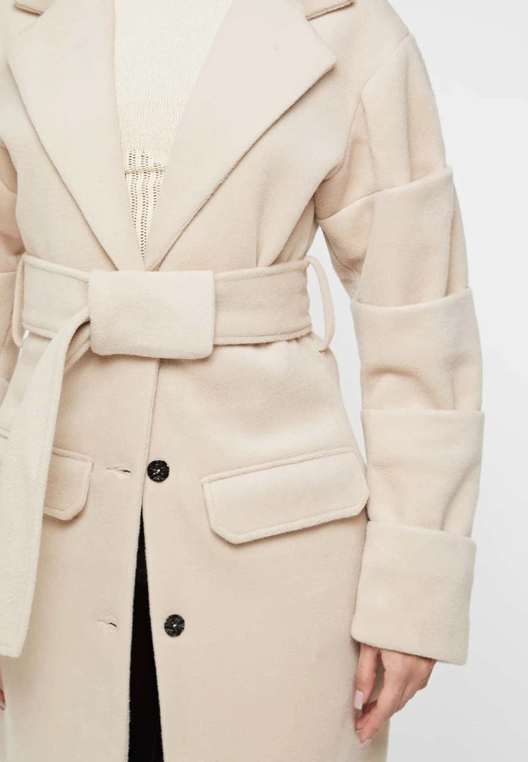 Woman Jackets OUTERWEAR Tacked Sleeve Wool Overcoat - Beige