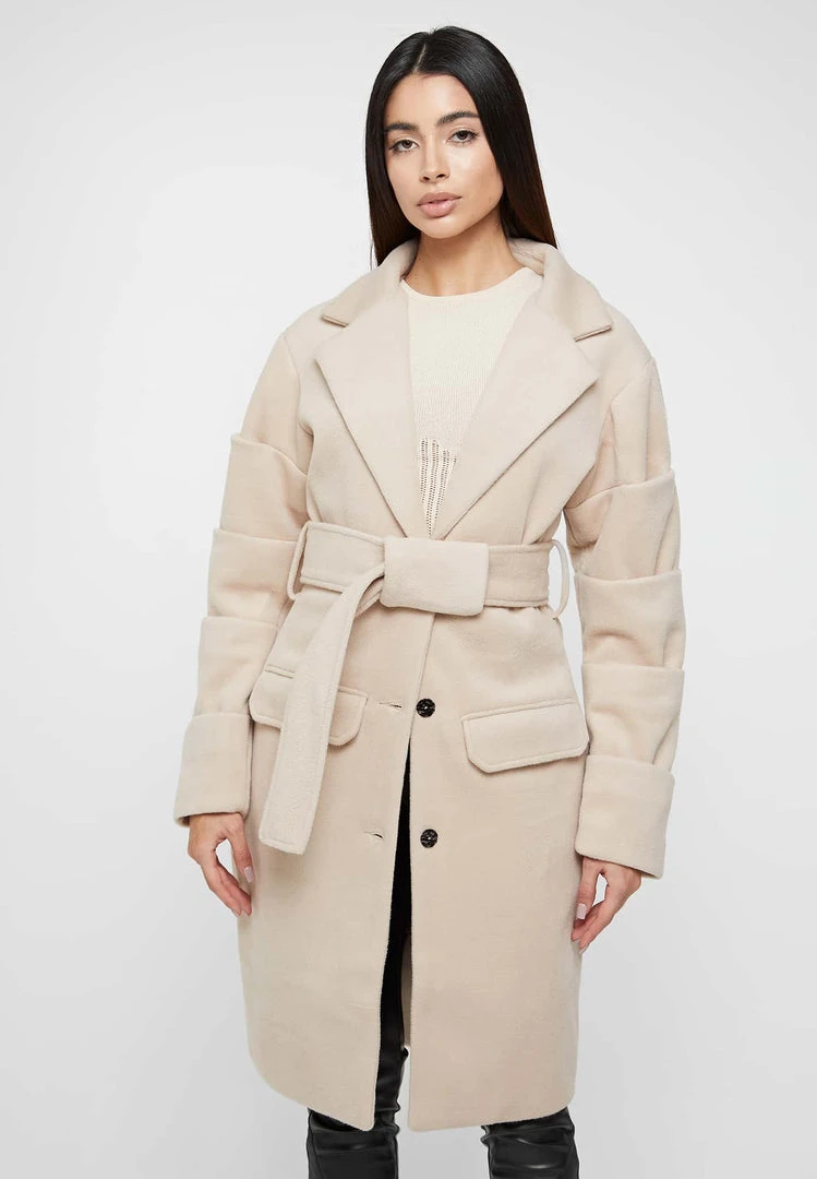 Woman Jackets OUTERWEAR Tacked Sleeve Wool Overcoat - Beige