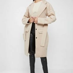 Woman Jackets OUTERWEAR Tacked Sleeve Wool Overcoat - Beige