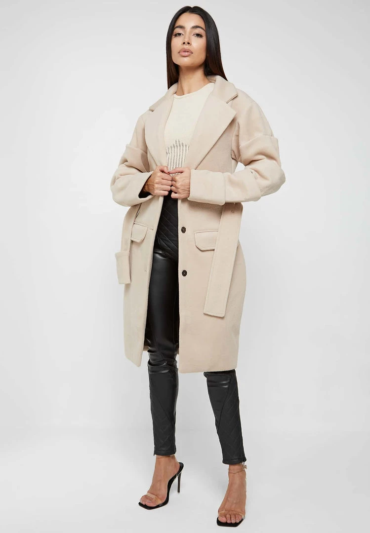 Woman Jackets OUTERWEAR Tacked Sleeve Wool Overcoat - Beige