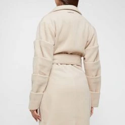 Woman Jackets OUTERWEAR Tacked Sleeve Wool Overcoat - Beige