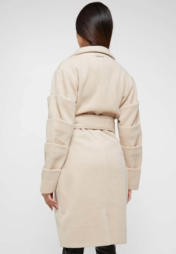 Woman Jackets OUTERWEAR Tacked Sleeve Wool Overcoat - Beige