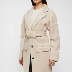Woman Jackets OUTERWEAR Tacked Sleeve Wool Overcoat - Beige