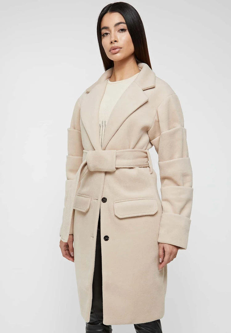 Woman Jackets OUTERWEAR Tacked Sleeve Wool Overcoat - Beige