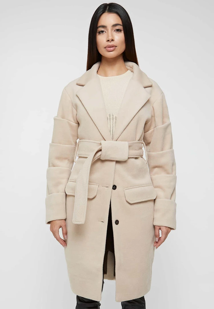 Woman Jackets OUTERWEAR Tacked Sleeve Wool Overcoat - Beige