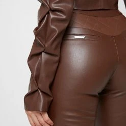 Woman Jackets Tacked Vegan Leather Cropped Jacket - Brown