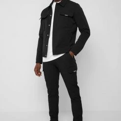 Man Casual Trousers Technical Cargo Pants - Black