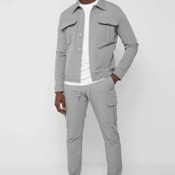 Man Casual Trousers Technical Cargo Pants - Light Grey