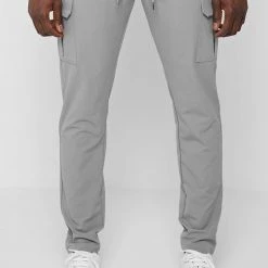 Man Casual Trousers Technical Cargo Pants - Light Grey