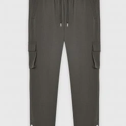 Man Casual Trousers Cargo Pants With Poppers - Dark Green