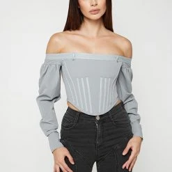Woman Tops Technical Corset Top - Grey TOPS & T SHIRTS