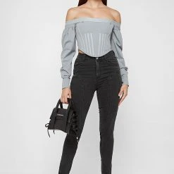 Woman Tops Technical Corset Top - Grey TOPS & T SHIRTS
