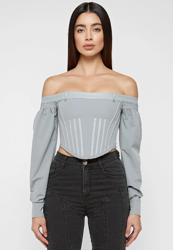Woman Tops Technical Corset Top - Grey TOPS & T SHIRTS