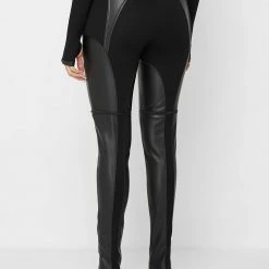 Woman Leggings Zip Off Vegan Leather Leggings/Shorts - Black