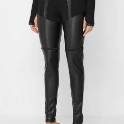 Woman Leggings Zip Off Vegan Leather Leggings/Shorts - Black