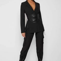 Woman Trousers Trousers With Zip Detail - Black