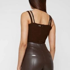 Woman Tops BODYSUITS Twin Strap Ribbed Bodysuit - Chocolate Brown