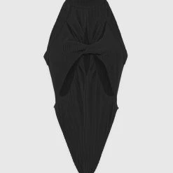Woman Tops BODYSUITS Twisted Ribbed High Neck Bodysuit - Black