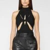 Woman Tops BODYSUITS Twisted Ribbed High Neck Bodysuit - Black