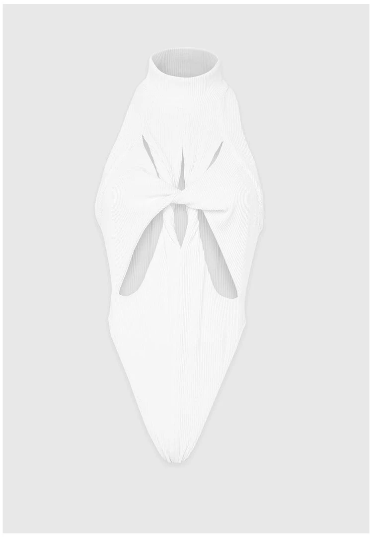 Woman Tops Twisted Ribbed High Neck Bodysuit - White