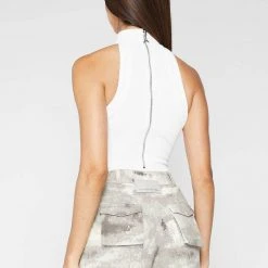 Woman Tops Twisted Ribbed High Neck Bodysuit - White