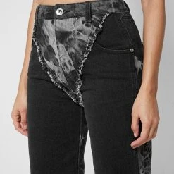 Woman Denim Two Tone Marbled Mom Jeans - Washed Black