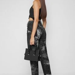 Woman Denim Two Tone Marbled Mom Jeans - Washed Black