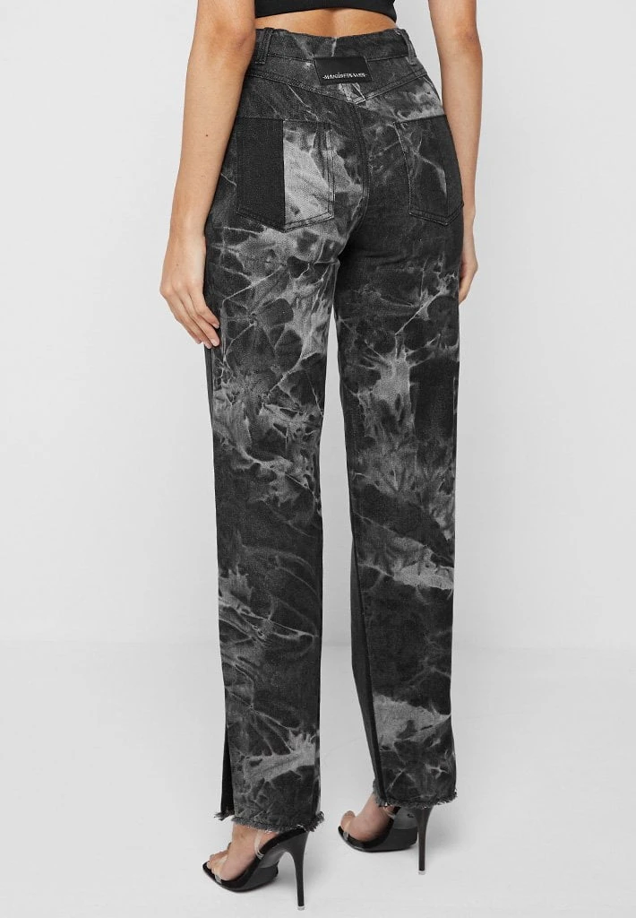 Woman Denim Two Tone Marbled Mom Jeans - Washed Black