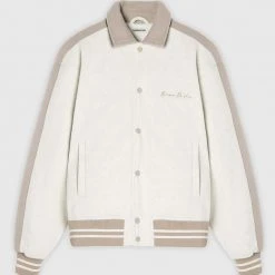 Man Jackets Two Tone Varsity Jacket - Stone/Beige