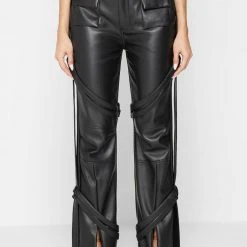 Woman Trousers Vegan Leather Carpenter Cargo Trousers - Black