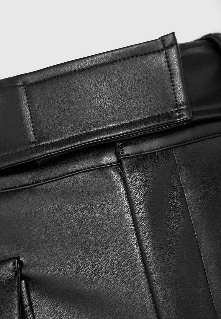 Woman Trousers Vegan Leather Carpenter Cargo Trousers - Black