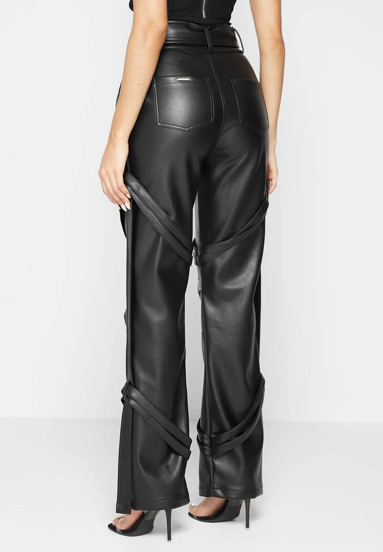Woman Trousers Vegan Leather Carpenter Cargo Trousers - Black