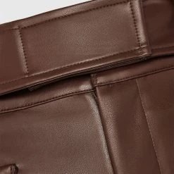 Woman Trousers Vegan Leather Carpenter Cargo Trousers - Brown