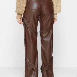 Woman Trousers Vegan Leather Carpenter Cargo Trousers - Brown